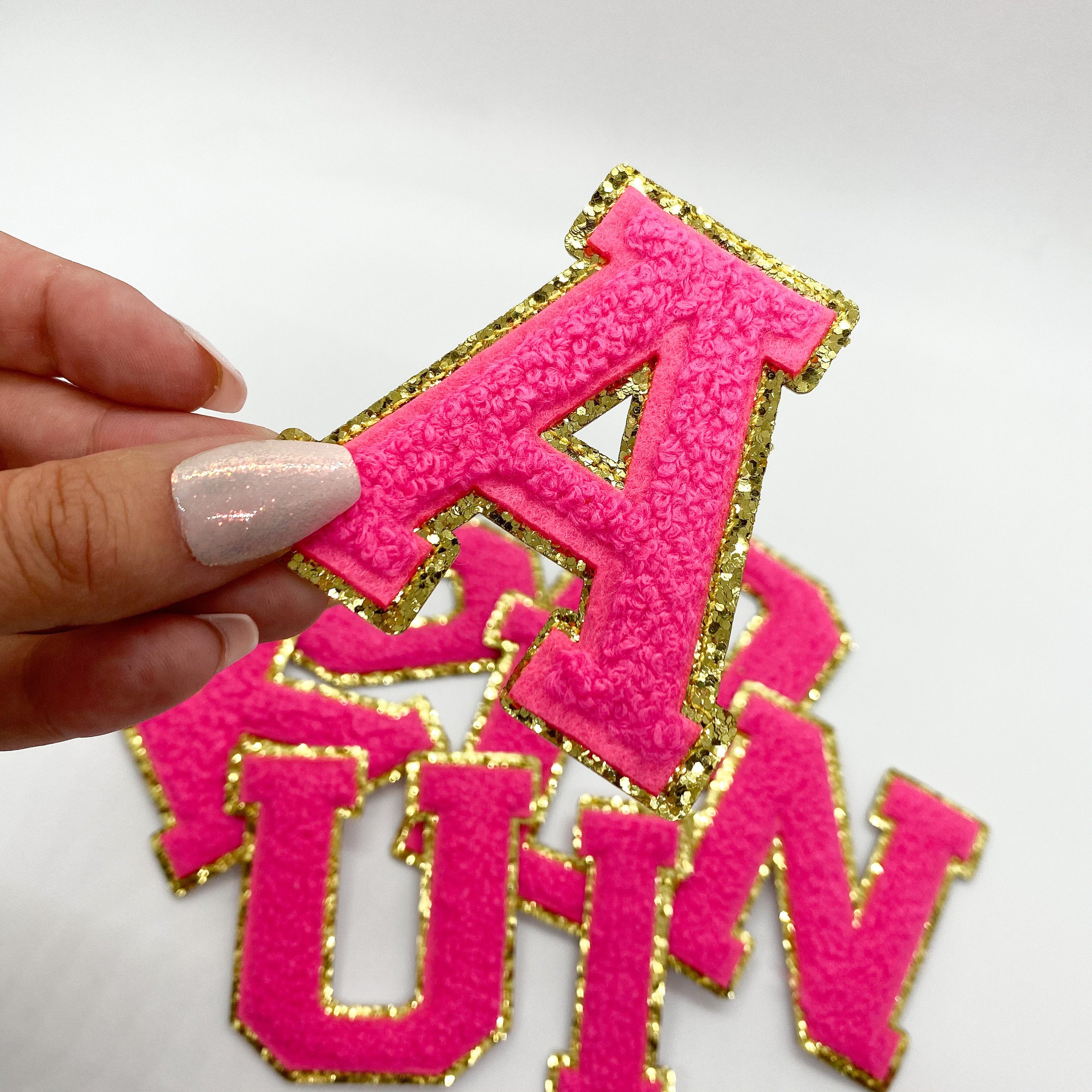 Pink Self Adhesive Chenille Letters Patches