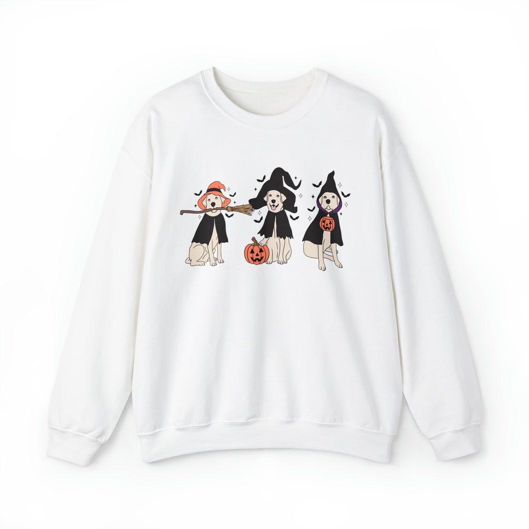 Halloween Dogs Golden Retrievers Labs Trick or Treat Costumes Unisex Heavy Blend™ Crewneck Sweatshirt