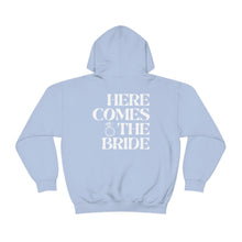 Load image into Gallery viewer, Here Comes the Bride Hoodie | Bridal Shower Bachelorette Trip Wife Wifey Mrs Bride Gift Unisex Heavy Blend Hooded Sweatshirt
