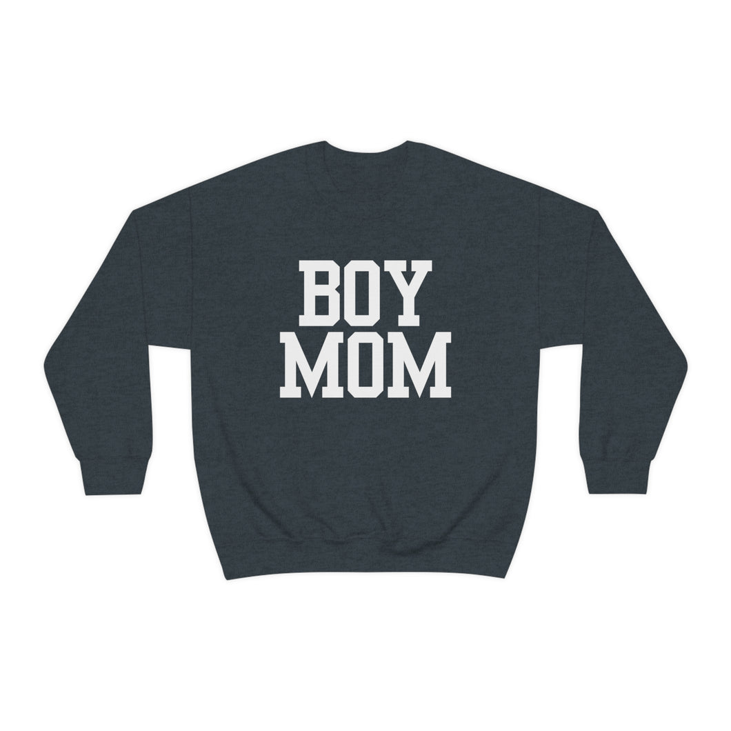 Boy Mom | Baby Boy Newborn New Dad Gender Reveal Pregnancy Announcement Hospital Outfit | Unisex Heavy Blend Crewneck Sweatshirt