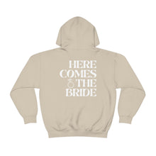 Load image into Gallery viewer, Here Comes the Bride Hoodie | Bridal Shower Bachelorette Trip Wife Wifey Mrs Bride Gift Unisex Heavy Blend Hooded Sweatshirt
