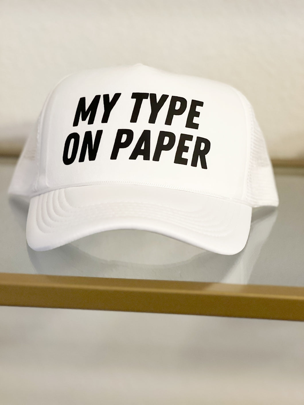 my type on paper trucker hat