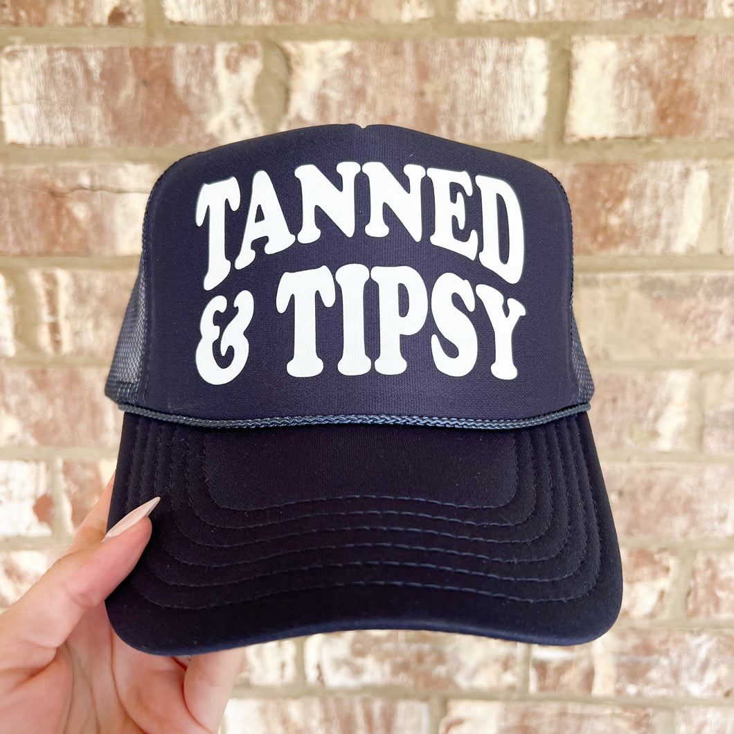 tanned & tipsy trucker hat