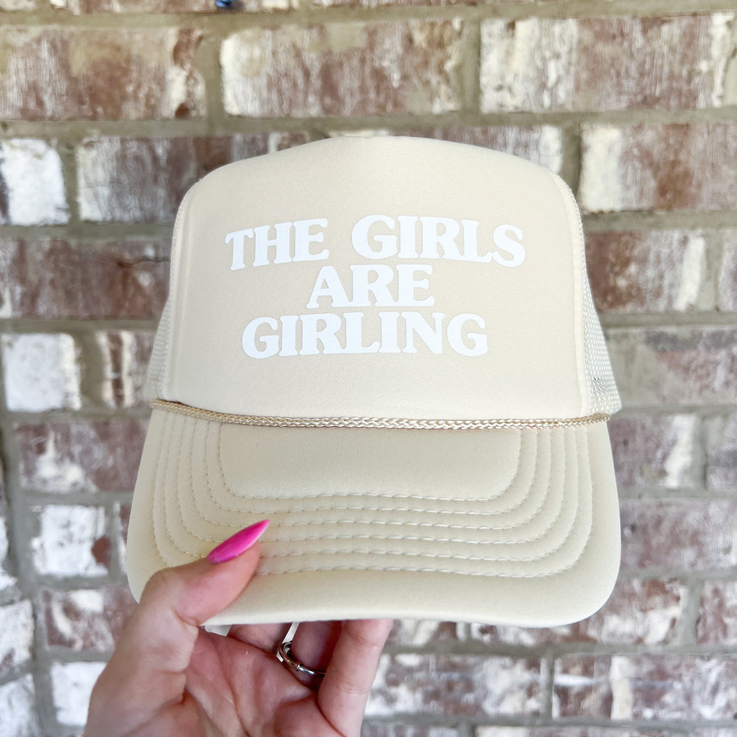 the girls are girling tan trucker hat