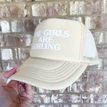 Load image into Gallery viewer, the girls are girling tan trucker hat
