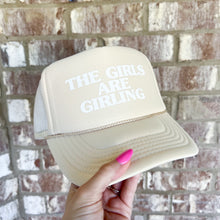 Load image into Gallery viewer, the girls are girling tan trucker hat

