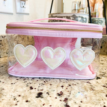 Load image into Gallery viewer, hearts | light pink train travel makeup case
