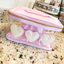 Load image into Gallery viewer, hearts | light pink train travel makeup case
