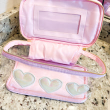 Load image into Gallery viewer, hearts | light pink train travel makeup case
