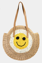Load image into Gallery viewer, smiley face straw summer tote bag

