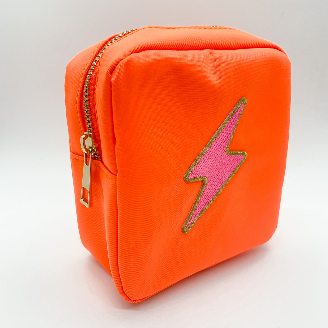 Lightning Bolt Mini Nylon Pouch | Neon Orange