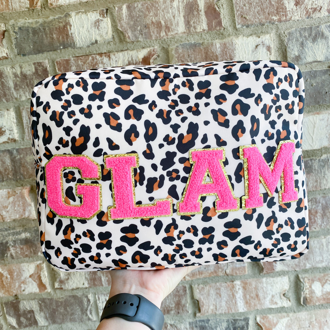'glam' jumbo leopard pouch