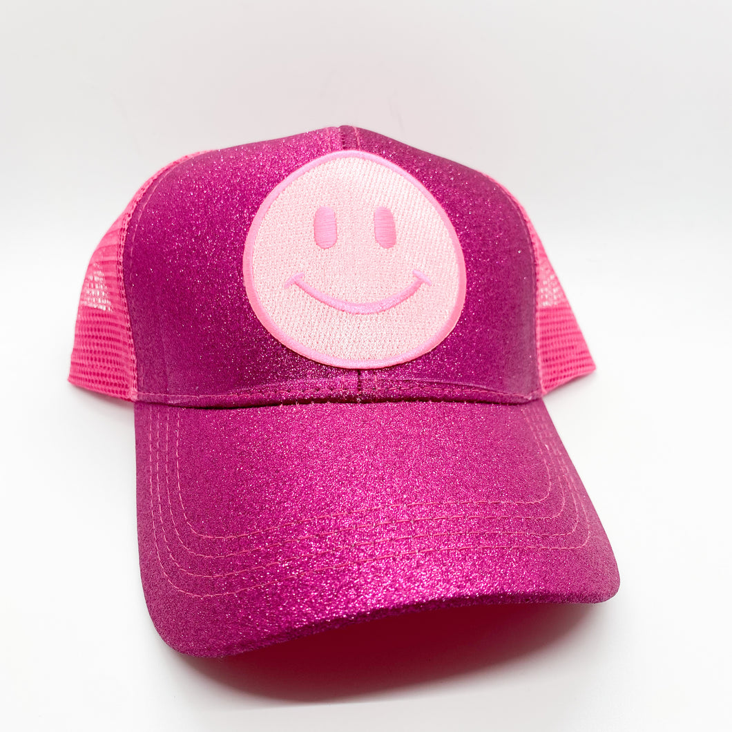 pink smiley face happy hat