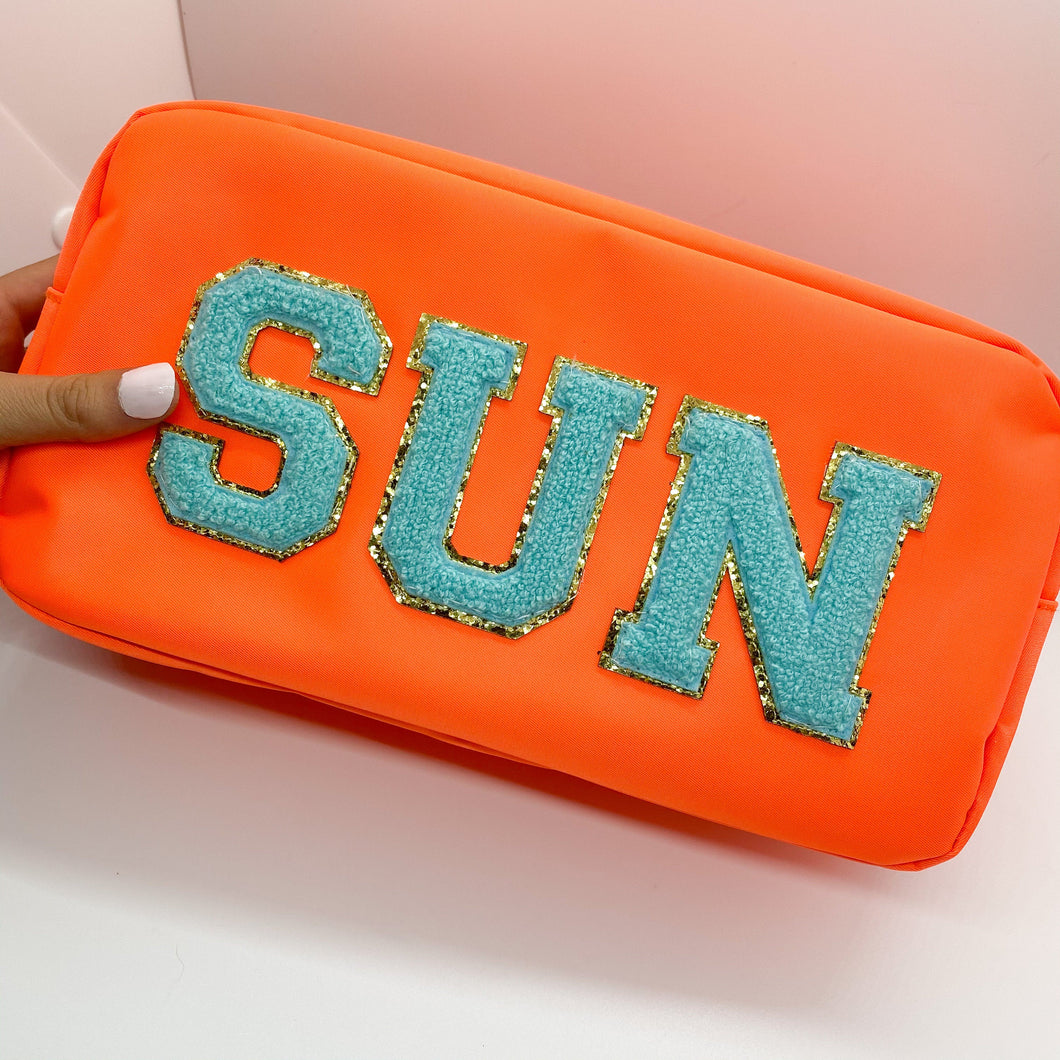 Sun Pouch | Large Neon Orange & Teal