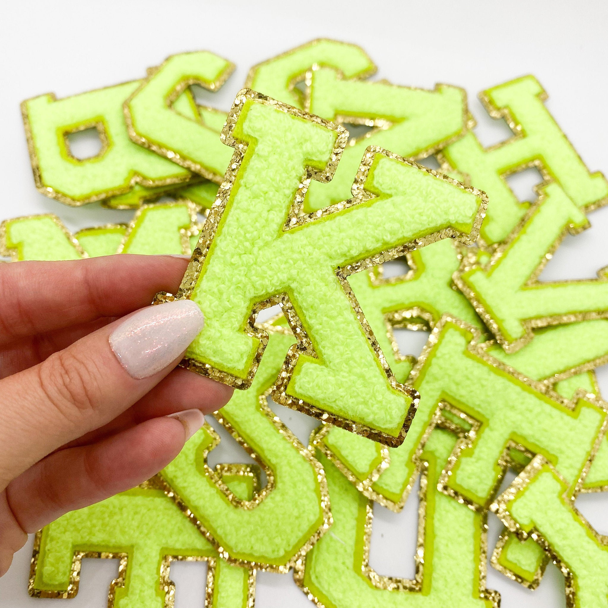 IRON ON 2.5 Neon Yellow | Varsity Glitter Letter Chenille Initial Patch