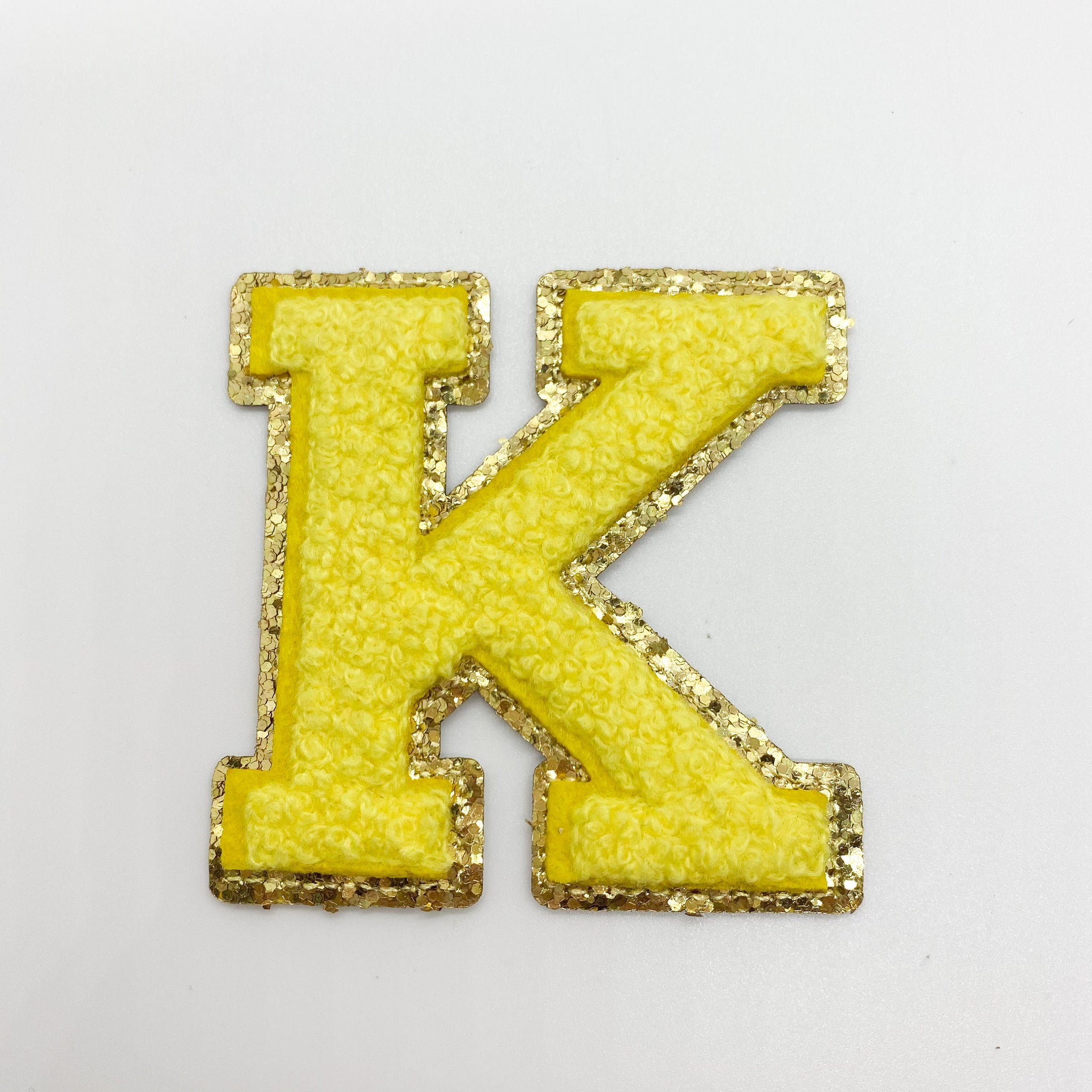 IRON ON 2.5 Yellow  Varsity Glitter Letter Chenille Initial Patch – XO  Kendall Co.